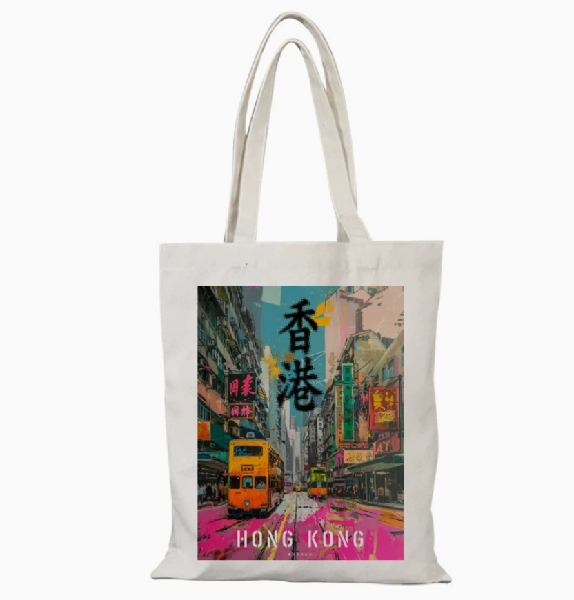 006 Cl嚴選 香港風景帆布包HongKong單面圖案無拉鏈【32x38】香港街景3
