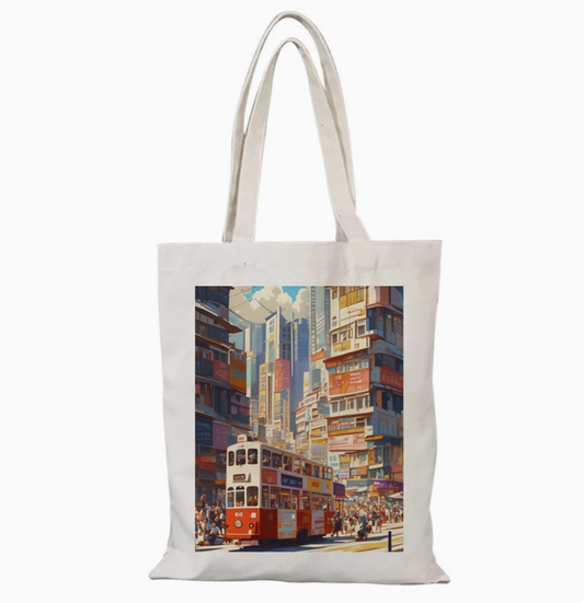 001 Cl嚴選 香港風景帆布包HongKong單面圖案無拉鏈【32x38】香港街景1