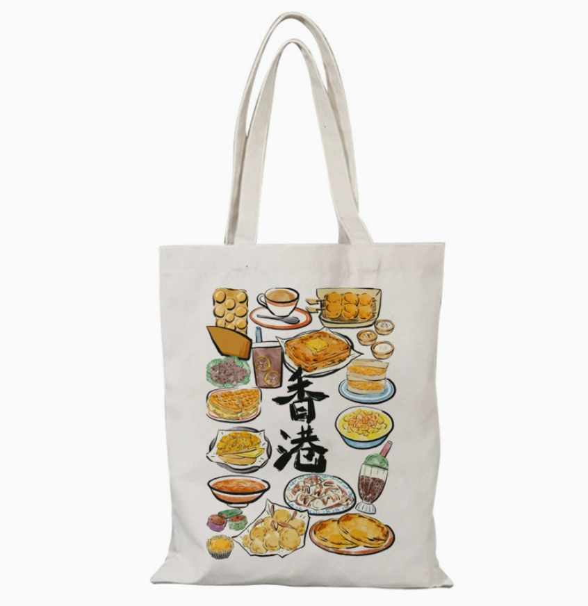 016 Cl嚴選 香港風景帆布包HongKong單面圖案無拉鏈【32x38】 香港美食