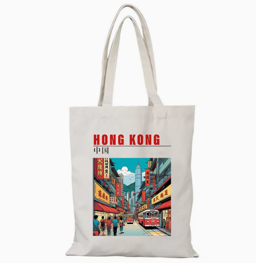 009 Cl嚴選 香港風景帆布包HongKong單面圖案無拉鏈【32x38】香港街頭