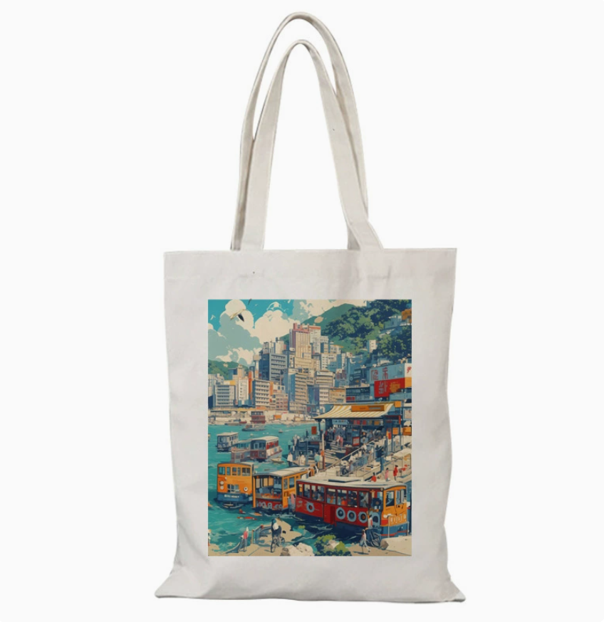 015 Cl嚴選 香港風景帆布包HongKong單面圖案無拉鏈【32x38】 香港街景2