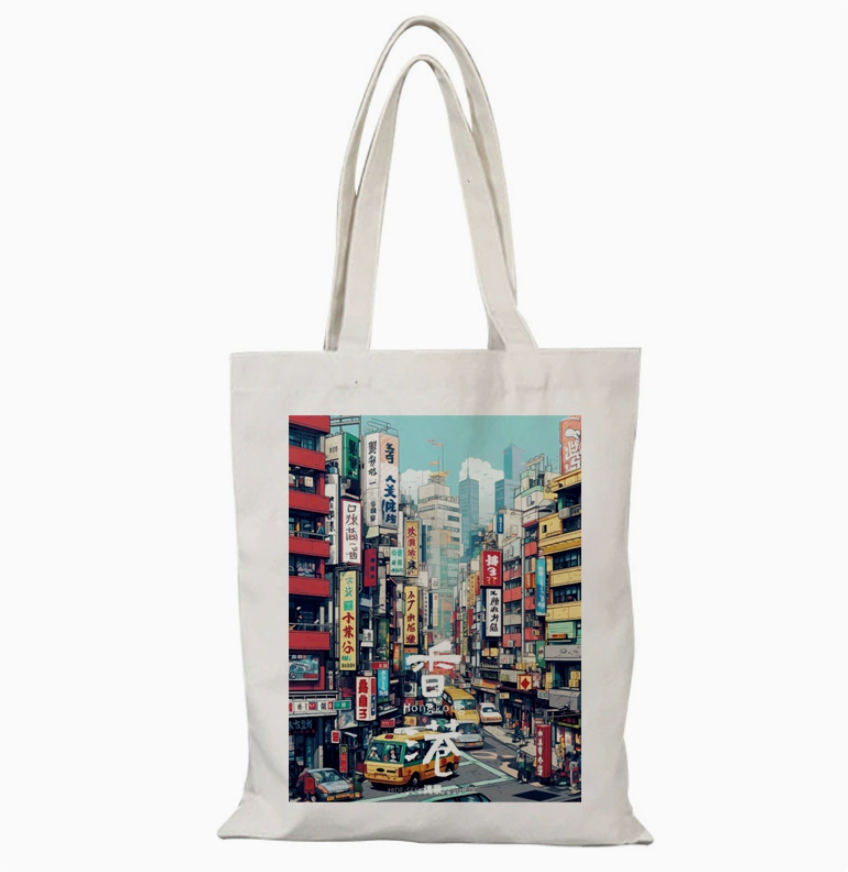 021 Cl嚴選 香港風景帆布包HongKong單面圖案無拉鏈【32x38】香港
