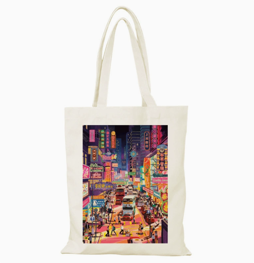 012 Cl嚴選 香港風景帆布包HongKong單面圖案無拉鏈【32x38】香港霓虹