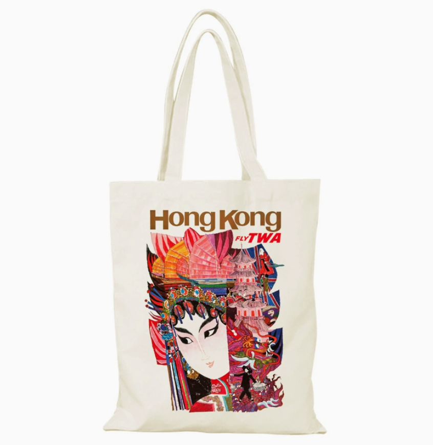 033 Cl嚴選 香港風景帆布包HongKong單面圖案無拉鏈【32x38】retro classic HongKong