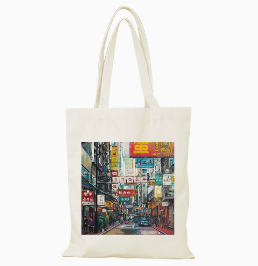 028 Cl嚴選 香港風景帆布包HongKong單面圖案無拉鏈【32x38】HongKong city view
